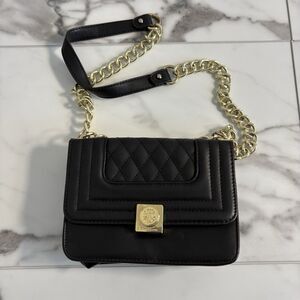 Christian LaCroix Galaxie Quilted Black Crossbody With Gold Toned Strap